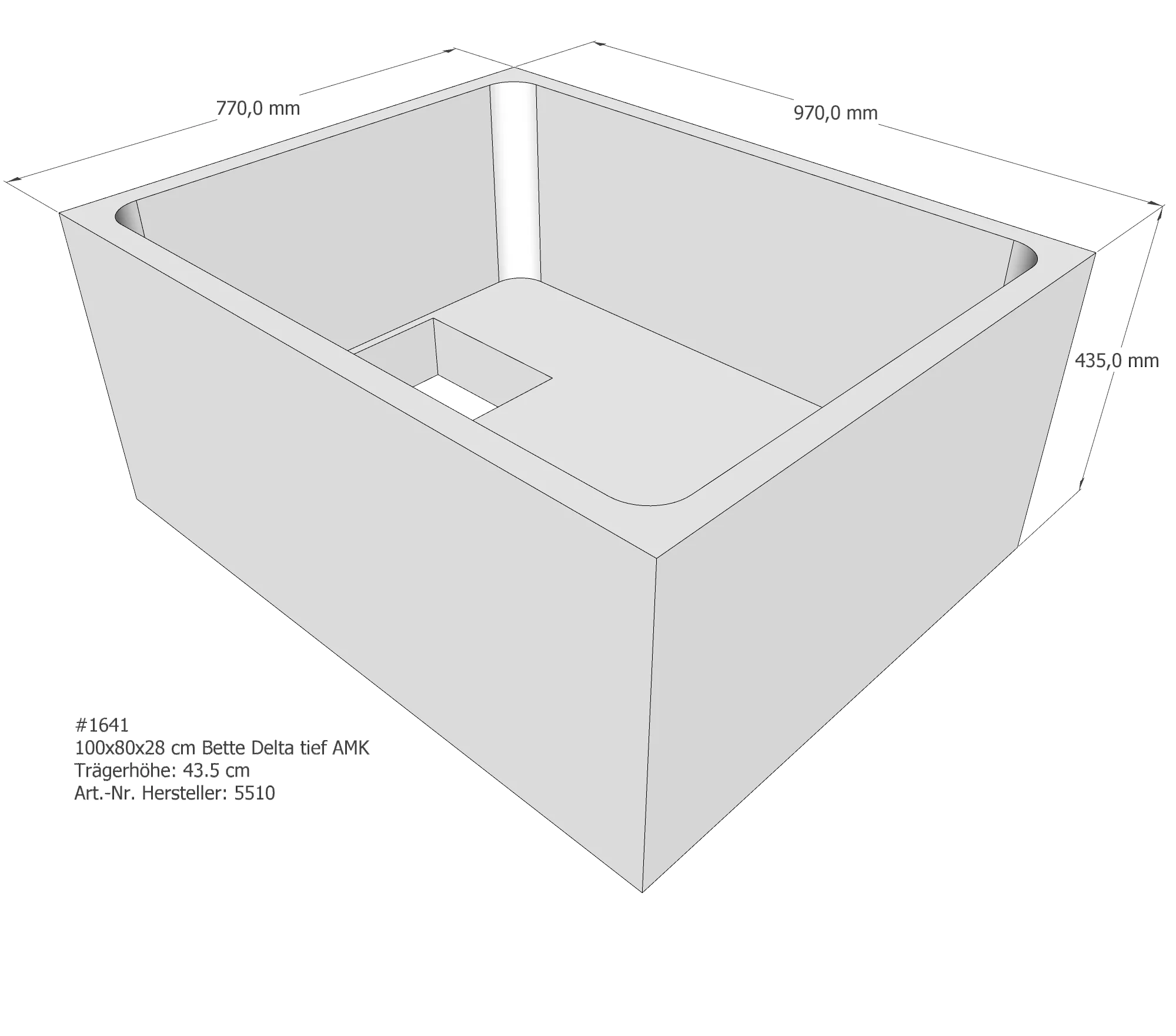 Duschwannenträger für Bette Delta (tief) 100 × 80 × 28 cm Breite: 80 cm / Länge: 100 cm