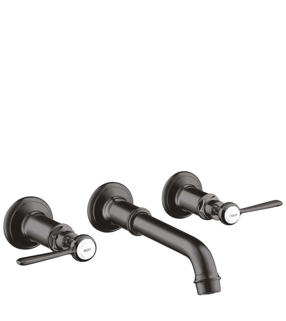 Hansgrohe AXOR Montreux 3-Loch Waschtischarmatur Unterputz Wandmontage, Hebelgriff, Brushed Black Chrome, Ausladung 225 mm, Normalstrahl, max. Durchfluss 5 l/min
