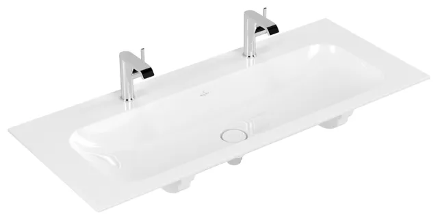 Villeroy & Boch Schrankwaschtisch aus TitanCeram „Finion“ 1200 × 500 × 160 mm, Hahnlochposition links und rechts, mit Hahnlochbohrung in Weiß Alpin, mit CeramicPlus Villeroy & Boch Schrankwaschtisch aus TitanCeram „Finion“ 1200 × 500 × 160 mm, Hahnlochposition links und rechts, mit Hahnlochbohrung in Weiß Alpin, mit CeramicPlus