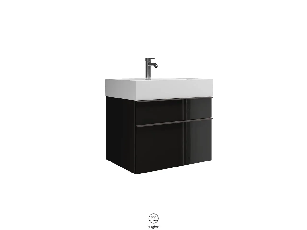 Mi-Waschtisch inkl. WTU Yumo von burgbad – 470x665x610 mm, Mineralguss, 1 Schublade oben, 350 mm Auszug unten, cleanFlow