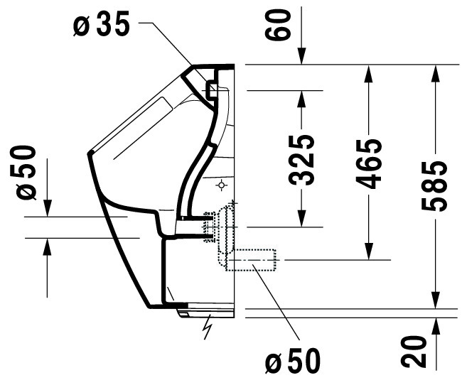 Urinal ME by Starck, Zulauf von hinten rimless, für Netz, ohne Fliege, weiß