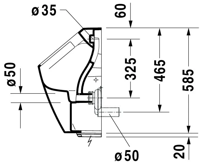 Urinal ME by Starck, Zulauf von hinten rimless, für Batterie, ohne Fliege, weiß