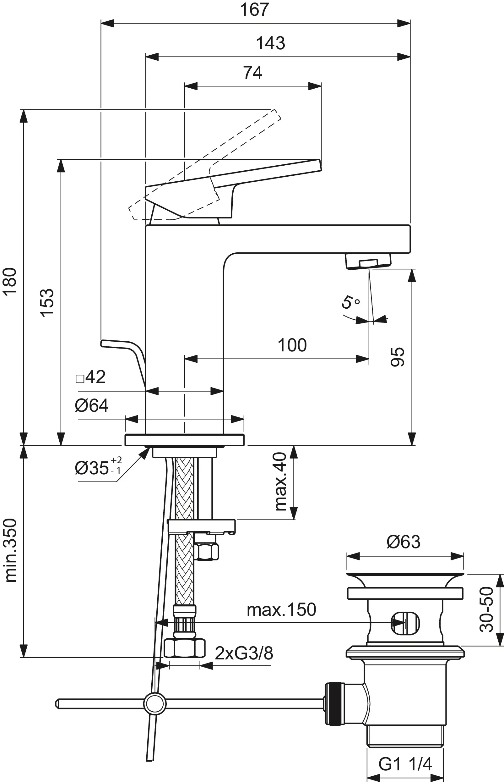 Einhand-Waschtischarmatur „Extra“ Ausladung 100 mm in Chrom