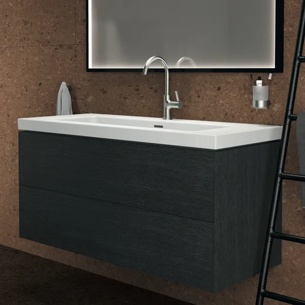 Ideal Standard Waschtischunterschrank „Conca“ 120 × 55,5 × 50,5 cm Eiche geflammt Furnier Ideal Standard Waschtischunterschrank „Conca“ 120 × 55,5 × 50,5 cm Eiche geflammt Furnier
