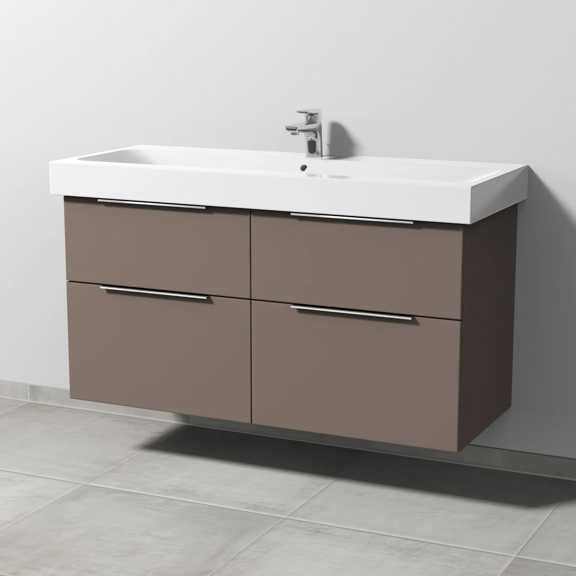 Sanipa Waschtischunterschrank „3way“ passend zu Keramik-Waschtische iCon von Geberit 1150 × 593 × 462 mm in Taupe (matt), Becken mittig