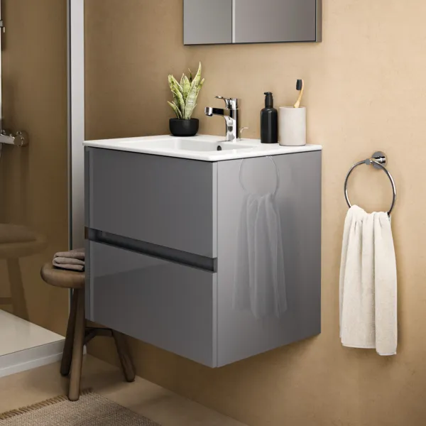 Ideal Standard Waschtischunterschrank „Eurovit+“ 60 × 55 × 44 cm Hochglanz grau lackiert