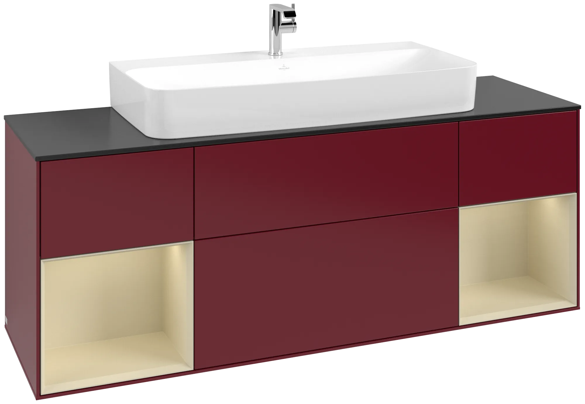 Villeroy & Boch Waschbeckenunterschrank Finion F21, 1600x603x501mm, mit Beleuchtung, 4 Auszüge, Peony Matt Lacquer / Silk Grey Matt Lacquer / Glass 
