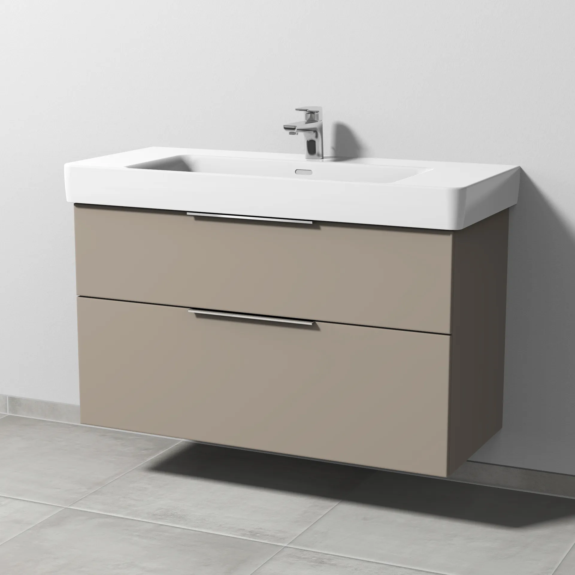 Sanipa Waschtischunterschrank „3way“ passend zu Keramik-Waschtische Pro S von Laufen 1000 × 593 × 437 mm in Sandgrau (matt), Becken mittig