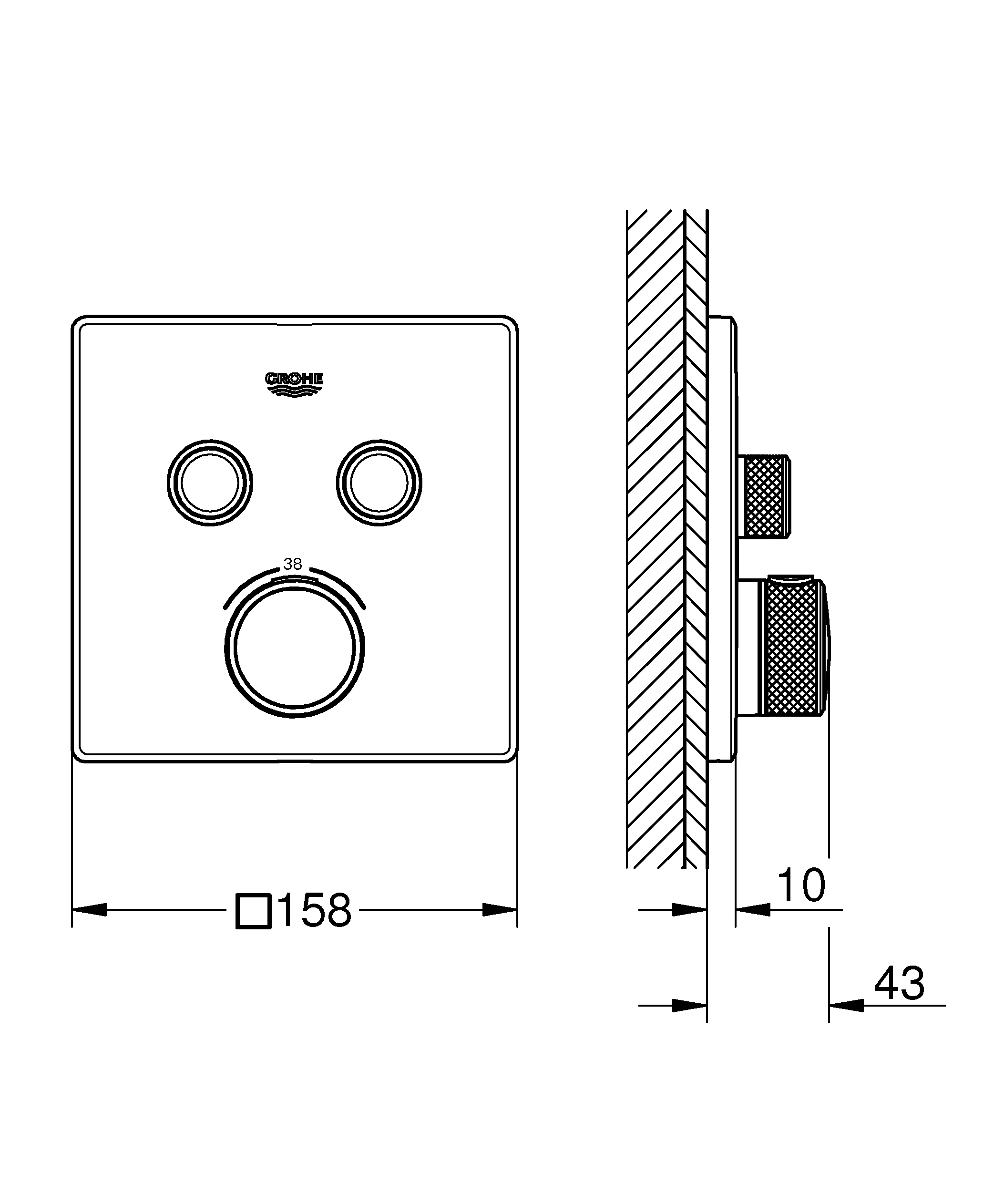 Thermostat Grohtherm SmartControl 29124, mit 2 Absperrventilen, Fertigmontageset für Rapido SmartBox, Wandrosette eckig, chrom