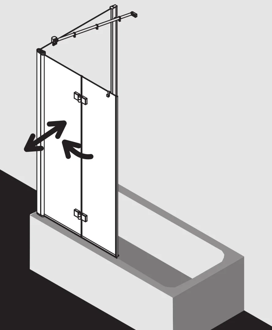 Kermi Badewannenaufsatz Faltwand 2-flügelig links „DIGA“ Glas Klar, Profile Silber Hochglanz, BV: 985 - 1005 mm H: 1500 mm Kermi Badewannenaufsatz Faltwand 2-flügelig links „DIGA“ Glas Klar, Profile Silber Hochglanz, BV: 985 - 1005 mm H: 1500 mm