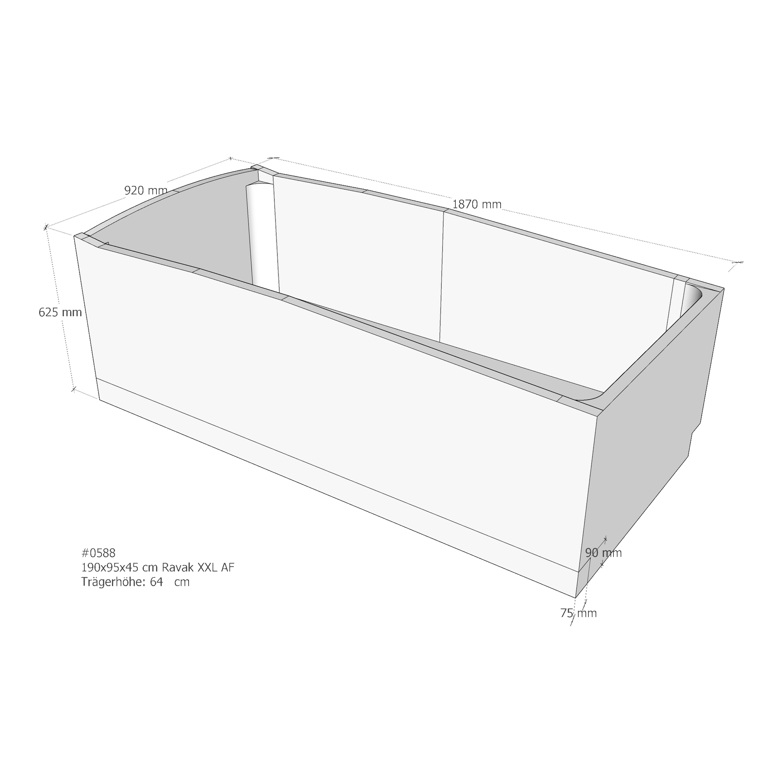 Badewannenträger für Ravak XXL 190 × 95 × 45 cm