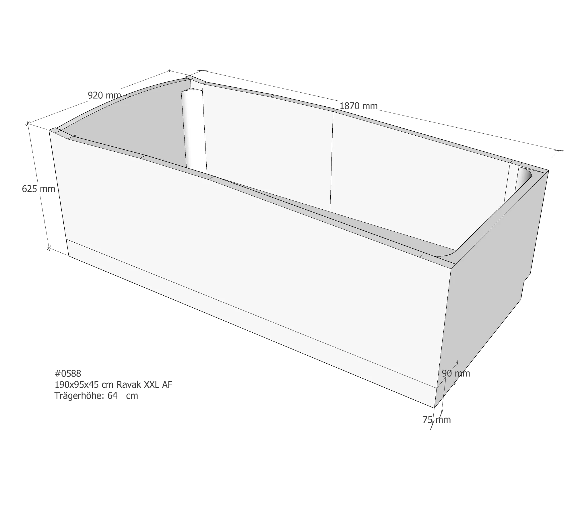 Badewannenträger passend für Ravak XXL 190 × 95 × 45 cm