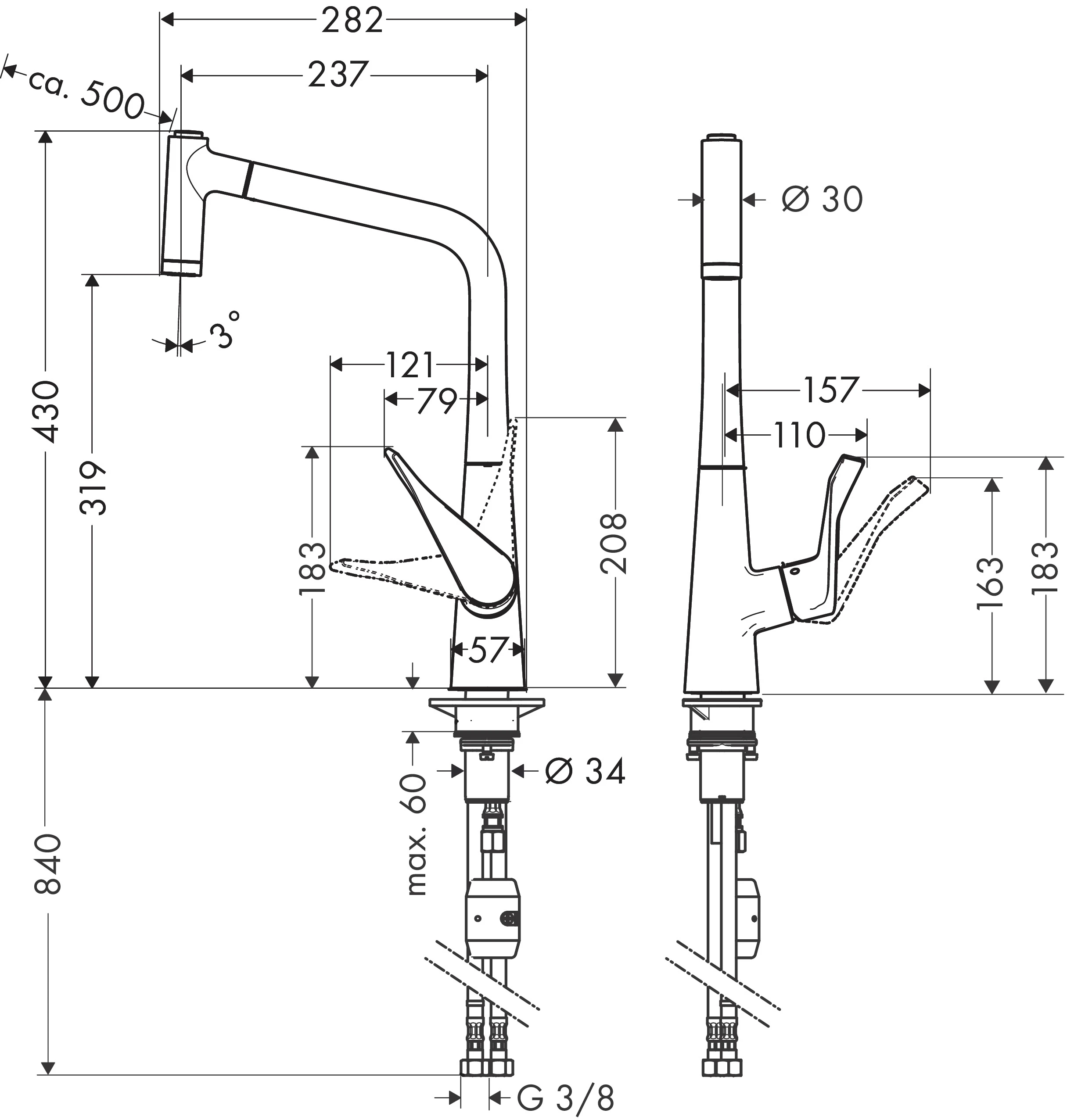 Spültischmischer 320 Metris M71 Ausziehbrause 2jet chrom