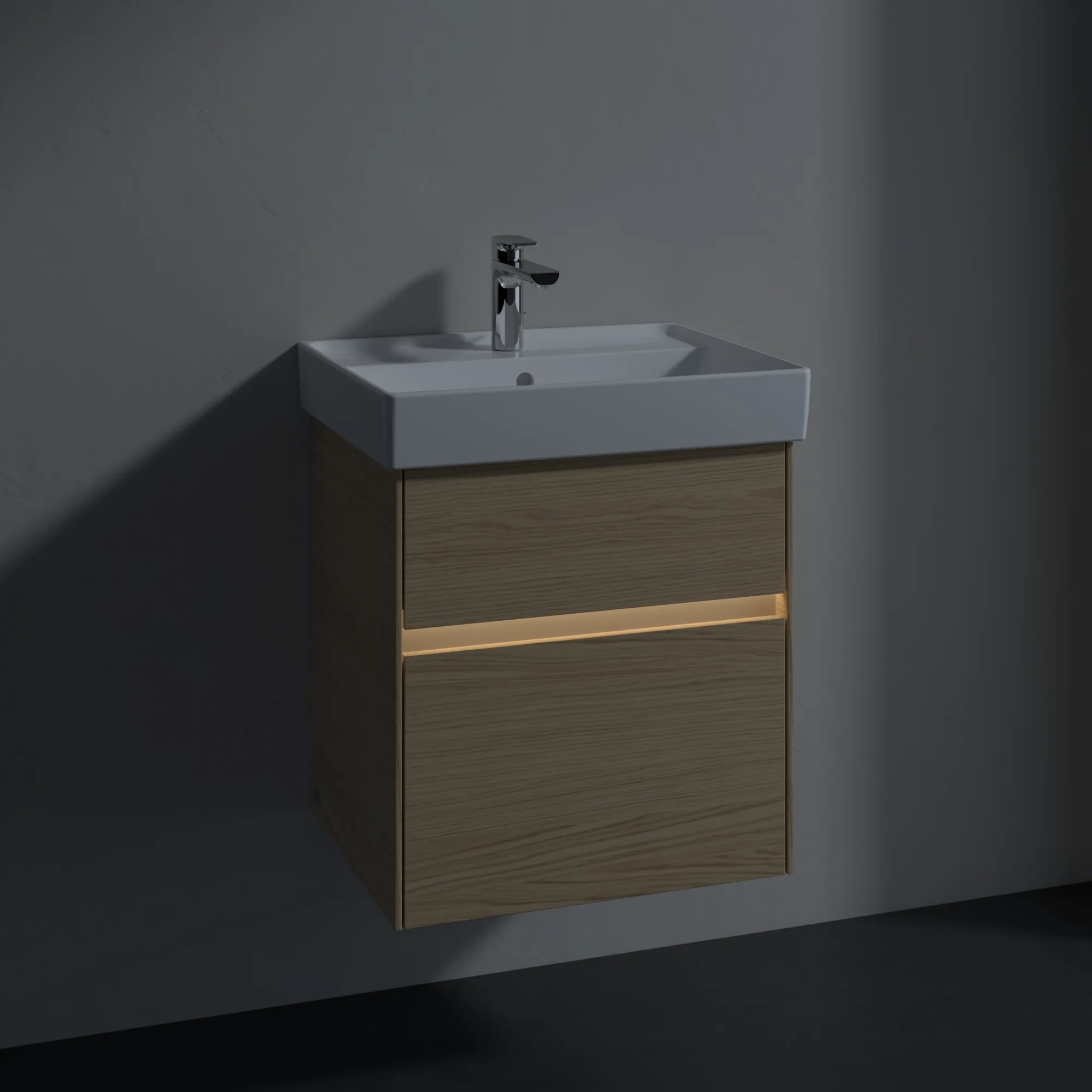 Villeroy & Boch Waschtischunterschrank „Collaro“ 510 × 546 × 414 mm Nordic Oak, für Becken mittig, mit Beleuchtung