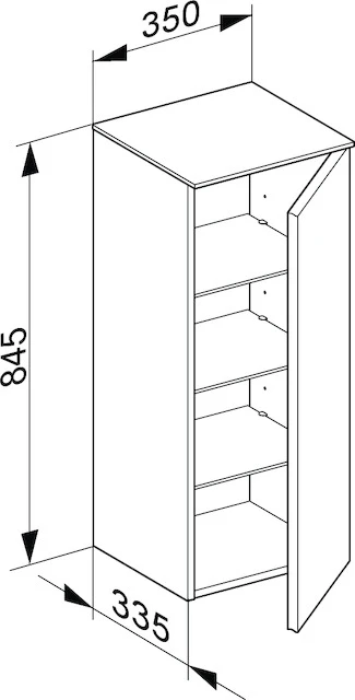 Royal Reflex Mittelschrank 1-türig, Anschlag rechts 350 x 845 x 335 mm titan/titan