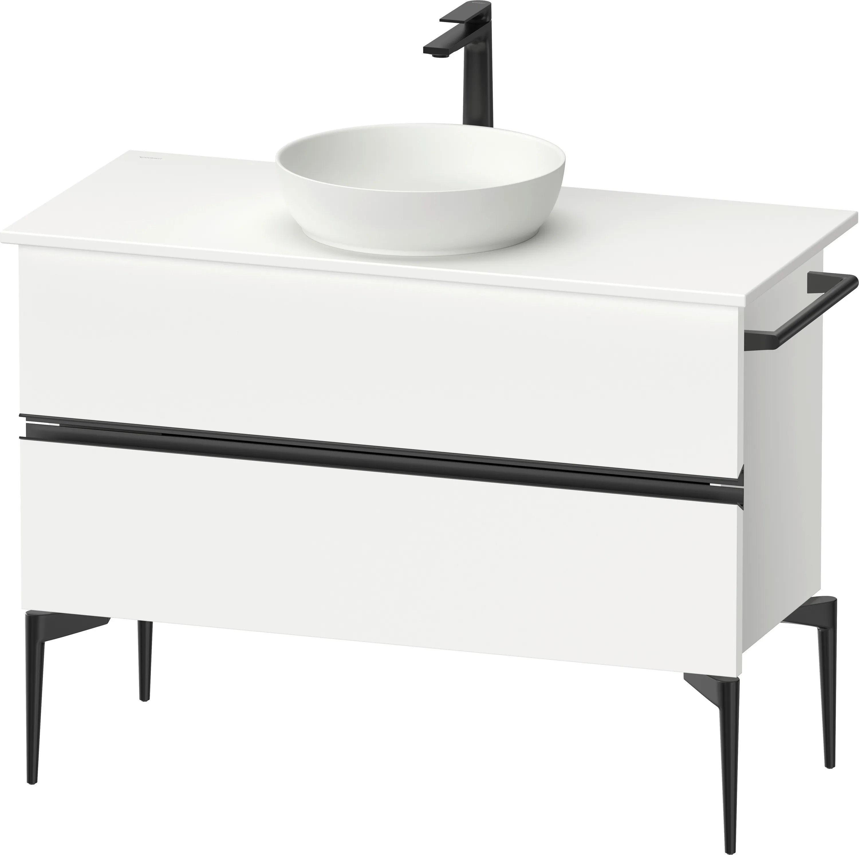 Duravit Waschtischunterschrank „Sivida“ 104,5 × 54,8 × 47,5 cm Weiß Matt Front- & Korpusfarbe: Weiß Matt / Grifffarbe: Diamantschwarz / Größe: 104,5 × 47,5 × 54,8 cm Duravit Waschtischunterschrank „Sivida“ 104,5 × 54,8 × 47,5 cm Weiß Matt Front- & Korpusfarbe: Weiß Matt / Grifffarbe: Diamantschwarz / Größe: 104,5 × 47,5 × 54,8 cm