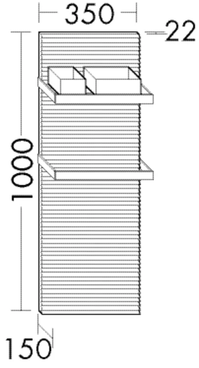 Wandpaneel, Wandpaneel mit Plisséestruktur in Frontfarbe;2 Handtuchhalter, Metall Schwarz;2 Kunststoffboxen, Schwarz, Tiefe: 150 mm, Breite: 350 mm, Höhe: 1000 mm