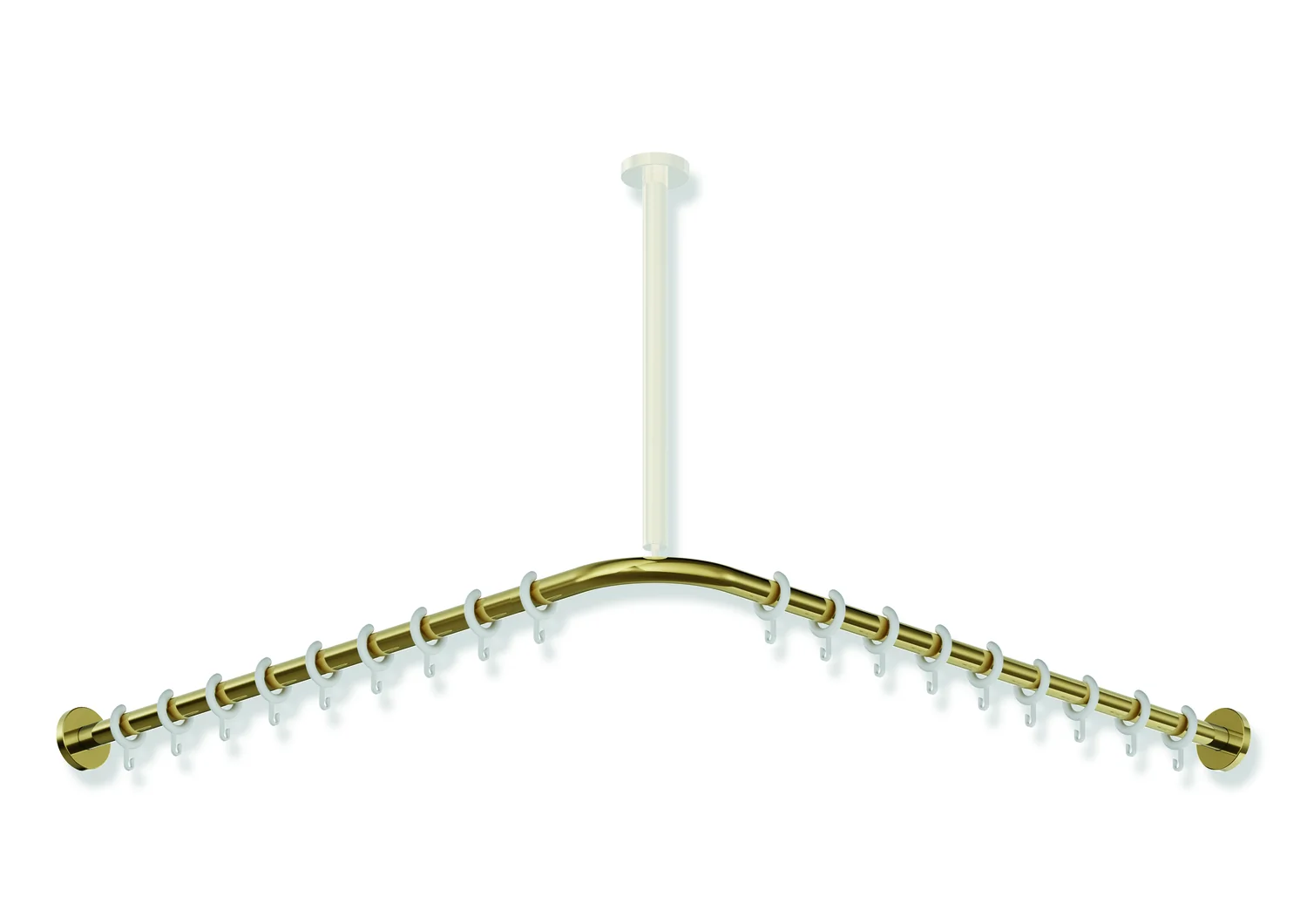 HEWI Vorhangstange System 900, Edelstahl PVD Gold glänzend, Achsmaß 887 x 887 mm, 18 Ringe aus POM, kürzbar