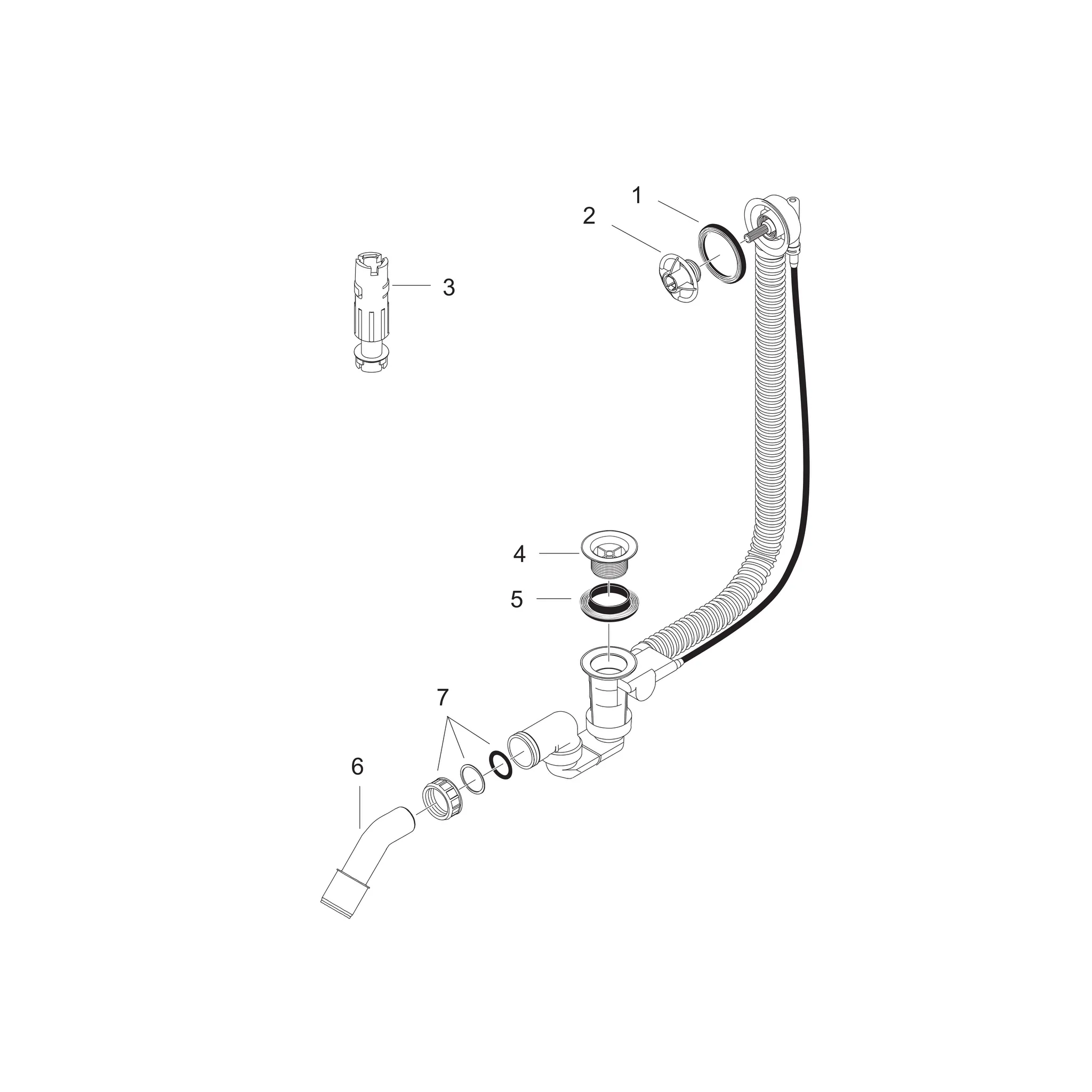 Wannenab-u.Überlaufgarnitur Flexaplus Grundset m.flex.Überlaufschlauch Sonderw