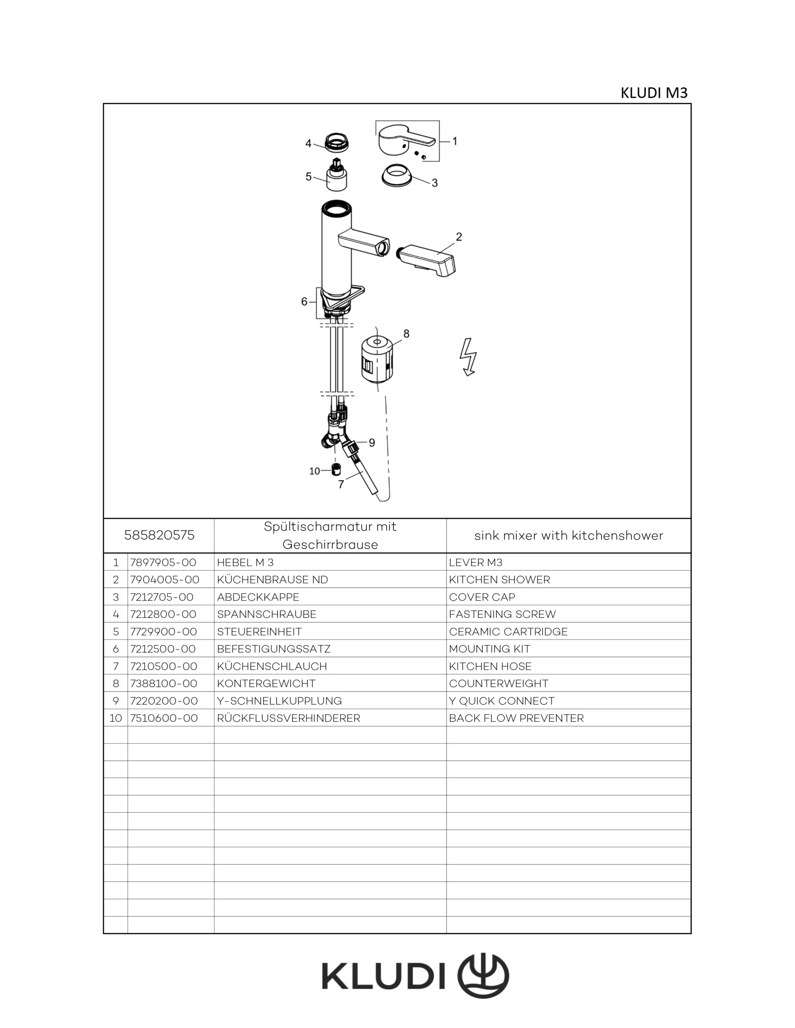 Kludi-M3 Spültisch-Einhandmischer mit Geschirrbrause ND chrom - Chromoptik für zeitloses Design
