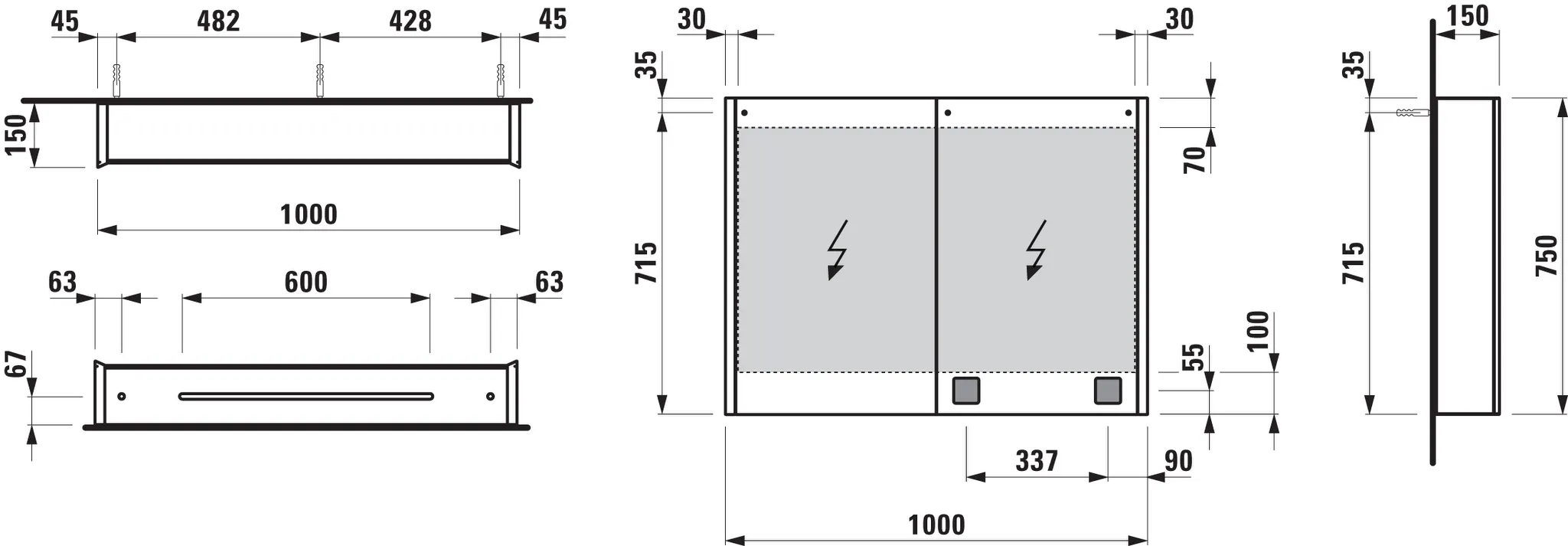 Laufen Spiegelschrank FRAME 25 LED-Beleuchtung vertikal Sensor-Schalter Ambiente Licht 1000x150x750 Laufen Spiegelschrank FRAME 25 LED-Beleuchtung vertikal Sensor-Schalter Ambiente Licht 1000x150x750