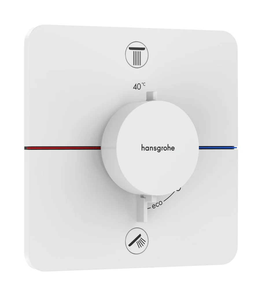 Hansgrohe ShowerSelect Comfort Q Thermostat Unterputz, Mattweiß, 2 Verbraucher, flache Rosette, einfache Installation Hansgrohe ShowerSelect Comfort Q Thermostat Unterputz, Mattweiß, 2 Verbraucher, flache Rosette, einfache Installation