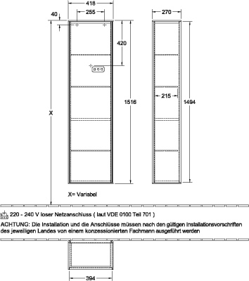 Villeroy & Boch Hochschrank „Finion“ 41,8 × 151,6 × 27 cm 1 Tür, Anschlag: rechts, inkl. Beleuchtung in Anschlag rechts
