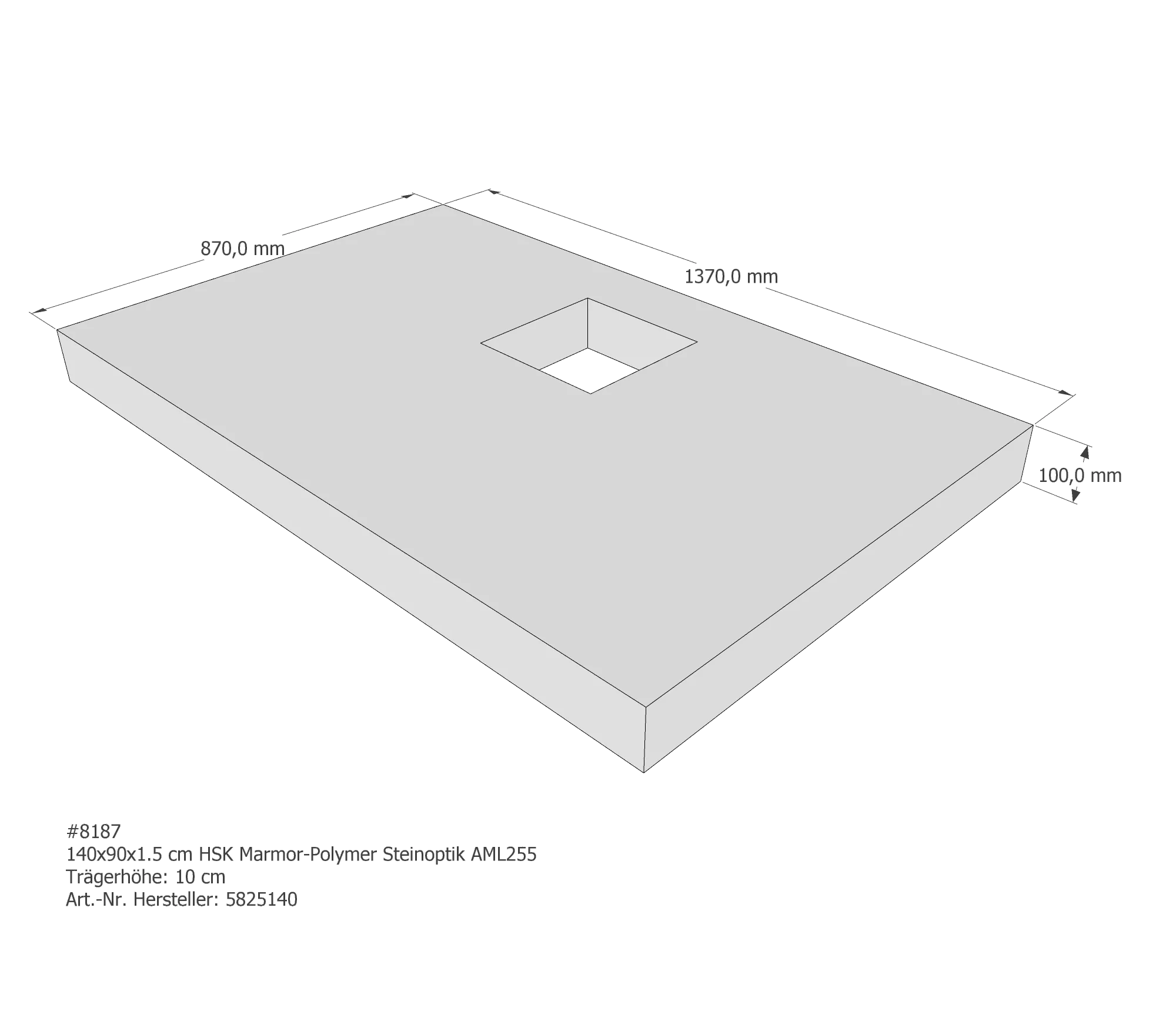Duschwannenträger für HSK Marmor-Polymer Steinoptik 140 × 90 × 1,5 cm