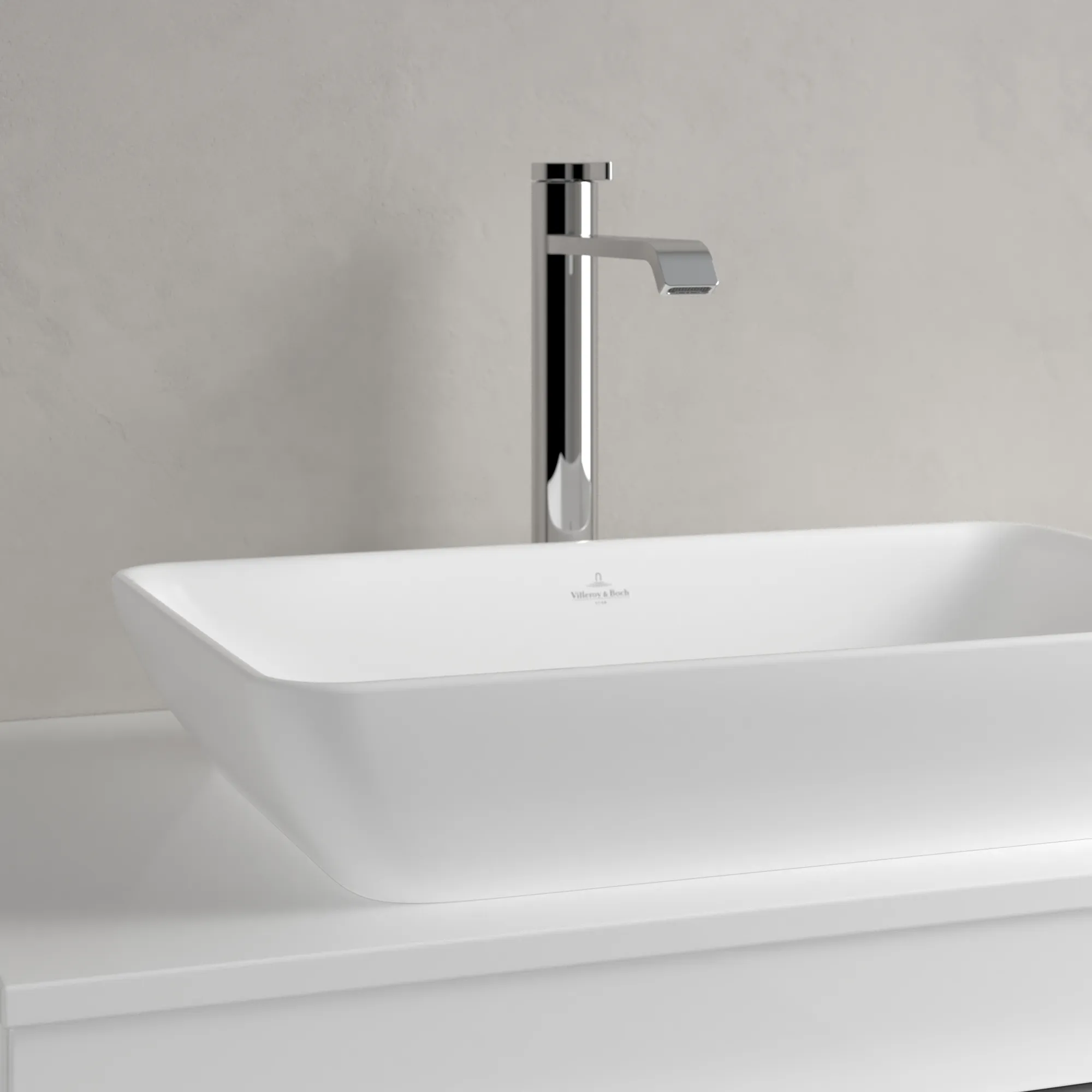 Villeroy & Boch Aufsatzwaschtisch „Venticello“ 555 × 360 × 180 mm, ohne Hahnlochbohrung in Stone White