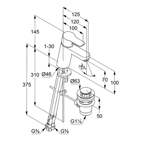 PURE & EASY WTEHM 70 Niederdruck mit Metallablaufg. chrom PURE & EASY WTEHM 70 Niederdruck mit Metallablaufg. chrom