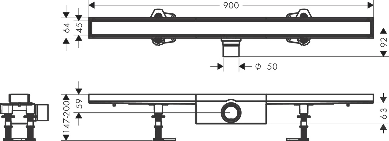 RainDrain Compact Komplettset Duschrinne 900 befliesbar für Standardinstallation k.a.