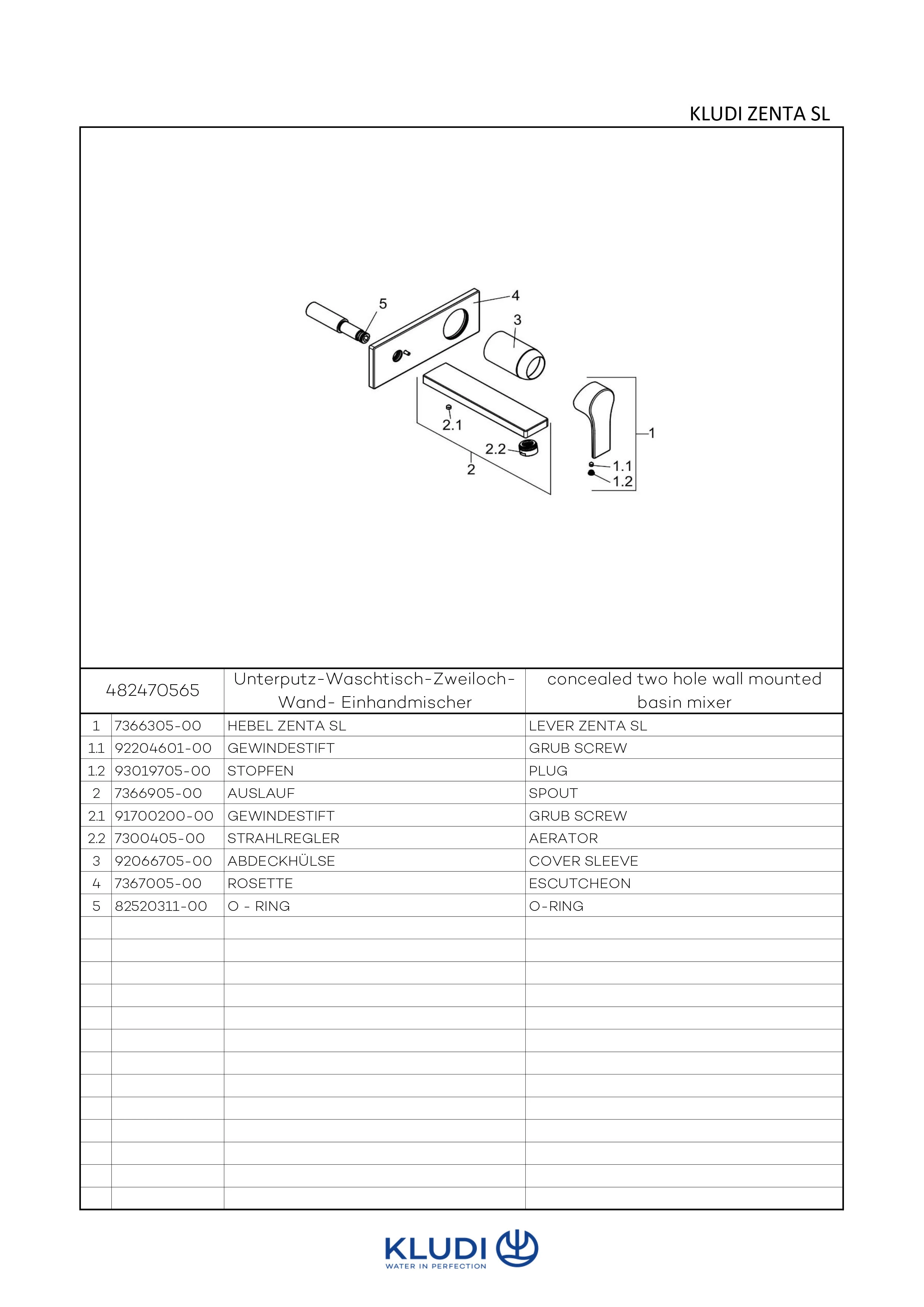Kludi ZENTA SL WT-2LOCH-WAND-EHM Waschtisch-Einhandmischer chrom Kludi ZENTA SL WT-2LOCH-WAND-EHM Waschtisch-Einhandmischer chrom