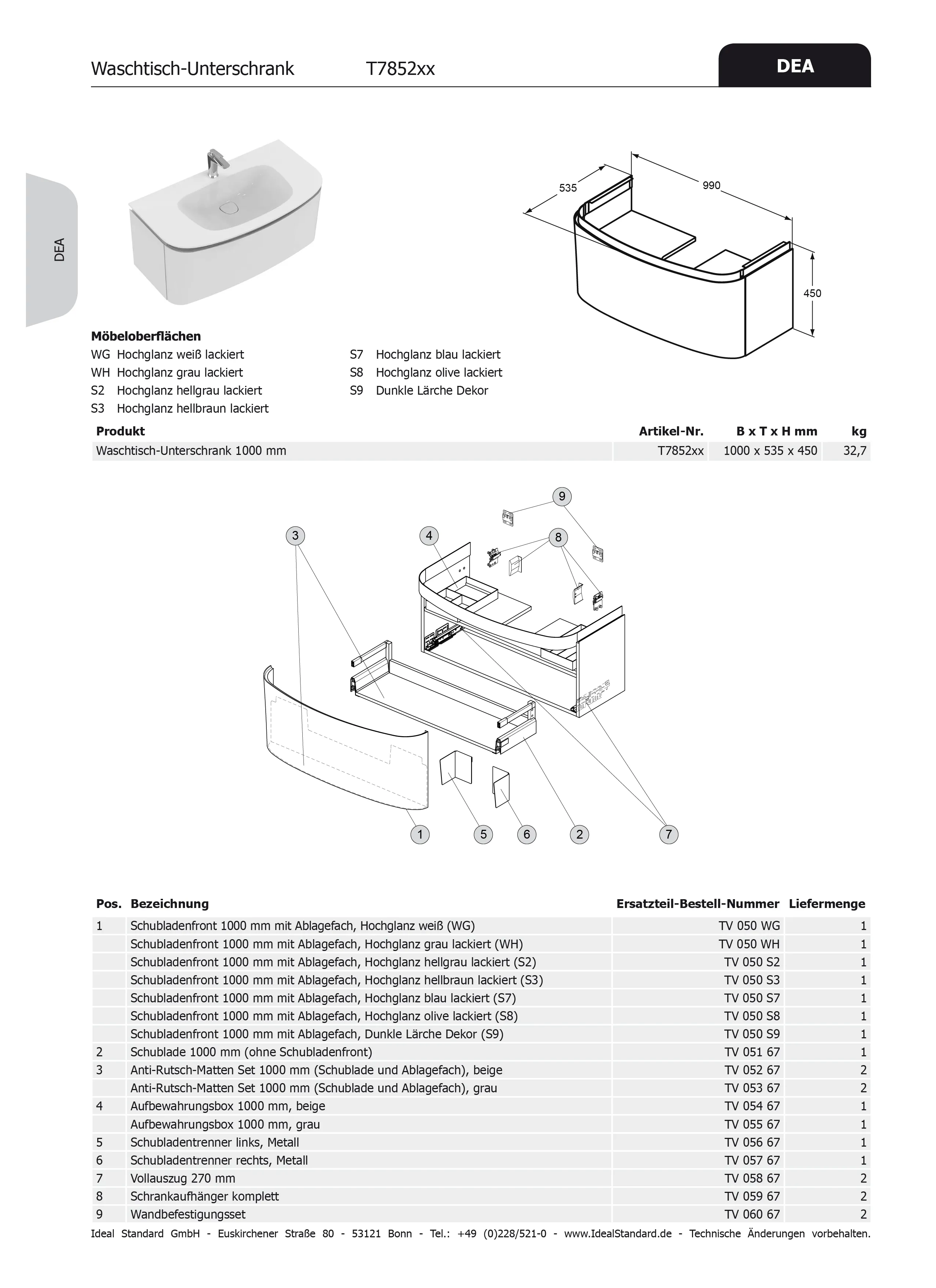 Ideal Standard Aufbewahrungsbox Dea, 1000 mm Breite, TV05467 Ideal Standard Aufbewahrungsbox Dea, 1000 mm Breite, TV05467