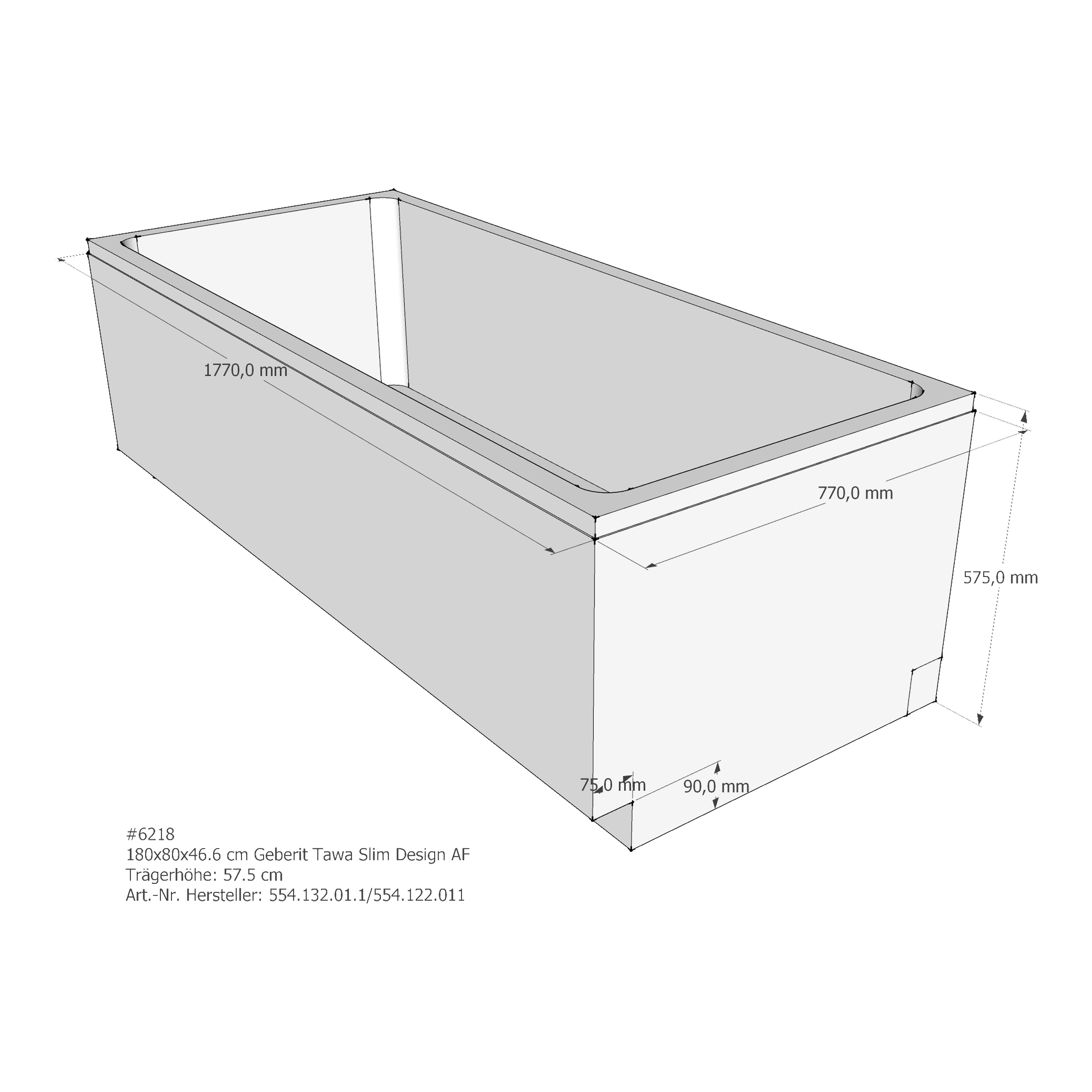Badewannenträger für Keramag Tawa Slim Design 180 × 80 × 46,6 cm