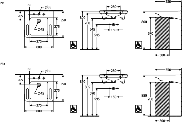 Villeroy & Boch Wandwaschtisch „ViCare“ 600 × 550 × 180 mm in Weiß Alpin
