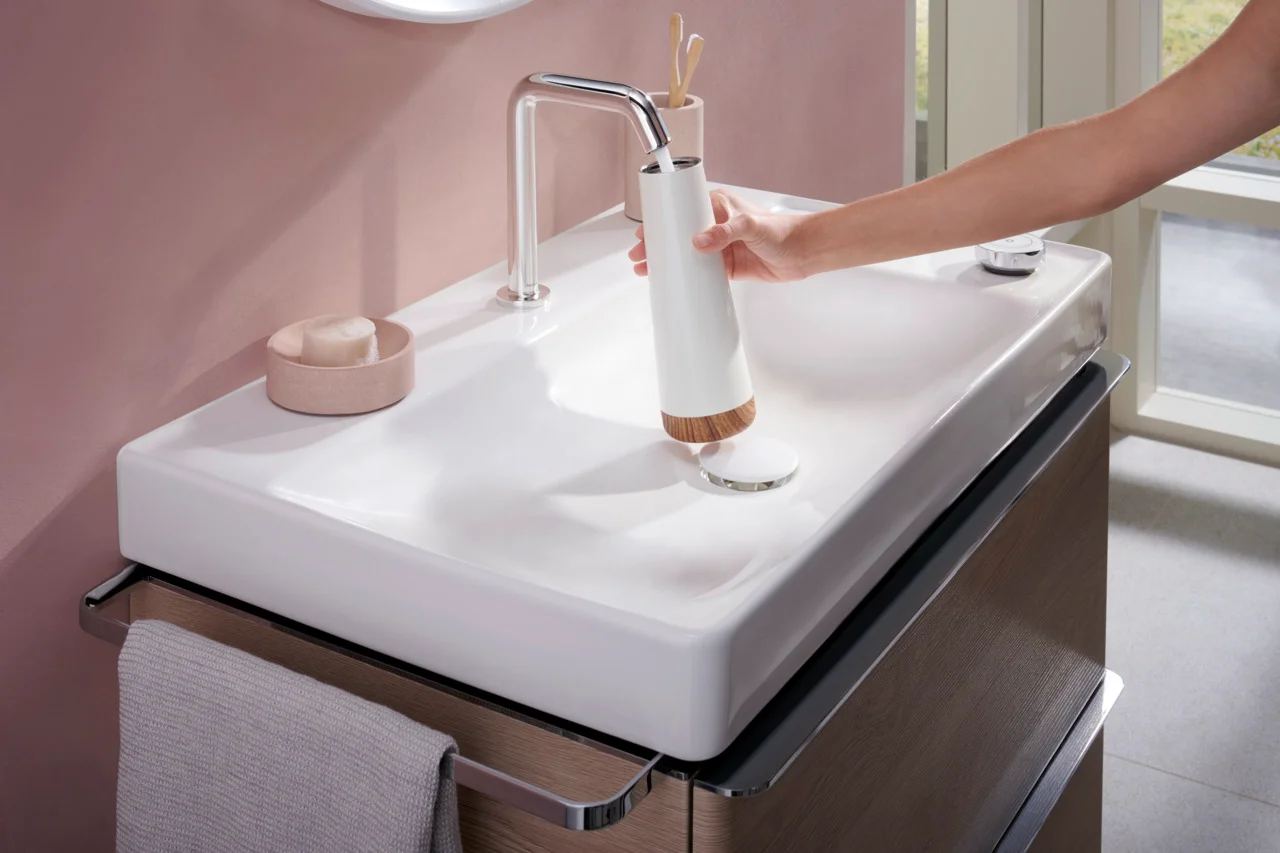 Hansgrohe Xelu Q Waschtisch, Keramik, weiß, 800 x 480 mm, 100 mm Beckenhöhe, wandhängend, mit Ablage rechts und SmartClean-Glasur