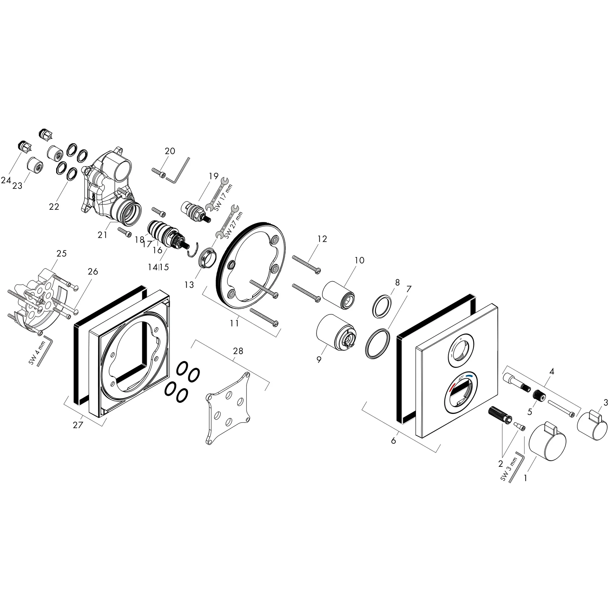 Thermostat Unterputz Ecostat Square Fertigset 1 Verbraucher chrom Thermostat Unterputz Ecostat Square Fertigset 1 Verbraucher chrom