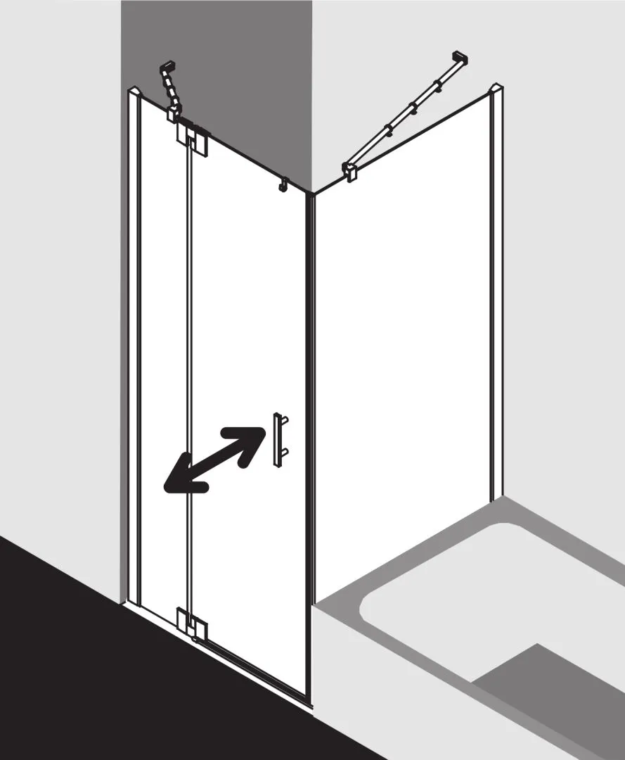 Kermi Duschtür Pendeltür 1-flügelig mit Festfeld links für Ecke „FILIA XP“ Glas Klar, Profile Silber Hochglanz, BV: 1375 - 1400 mm GAK: 1360 - 1385 mm WE: 1385 - 1410 mm H: 2000 mm