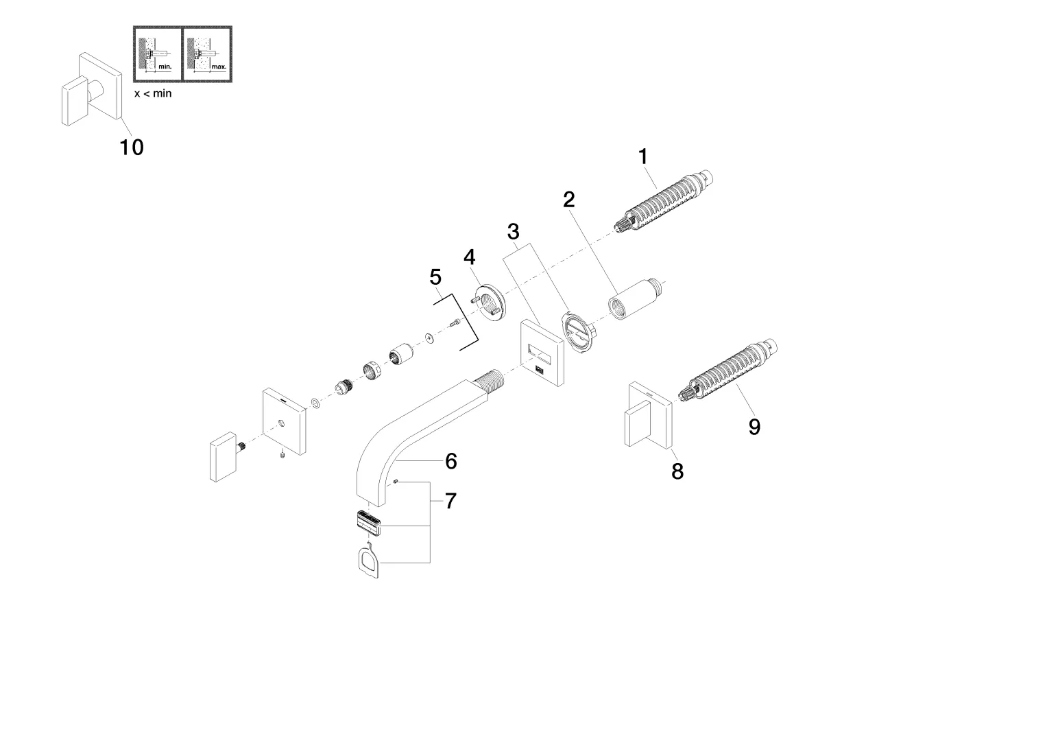 Waschtisch-Wandbatterie ohne Ablaufgarnitur MEM Chrom 36707782 Waschtisch-Wandbatterie ohne Ablaufgarnitur MEM Chrom 36707782
