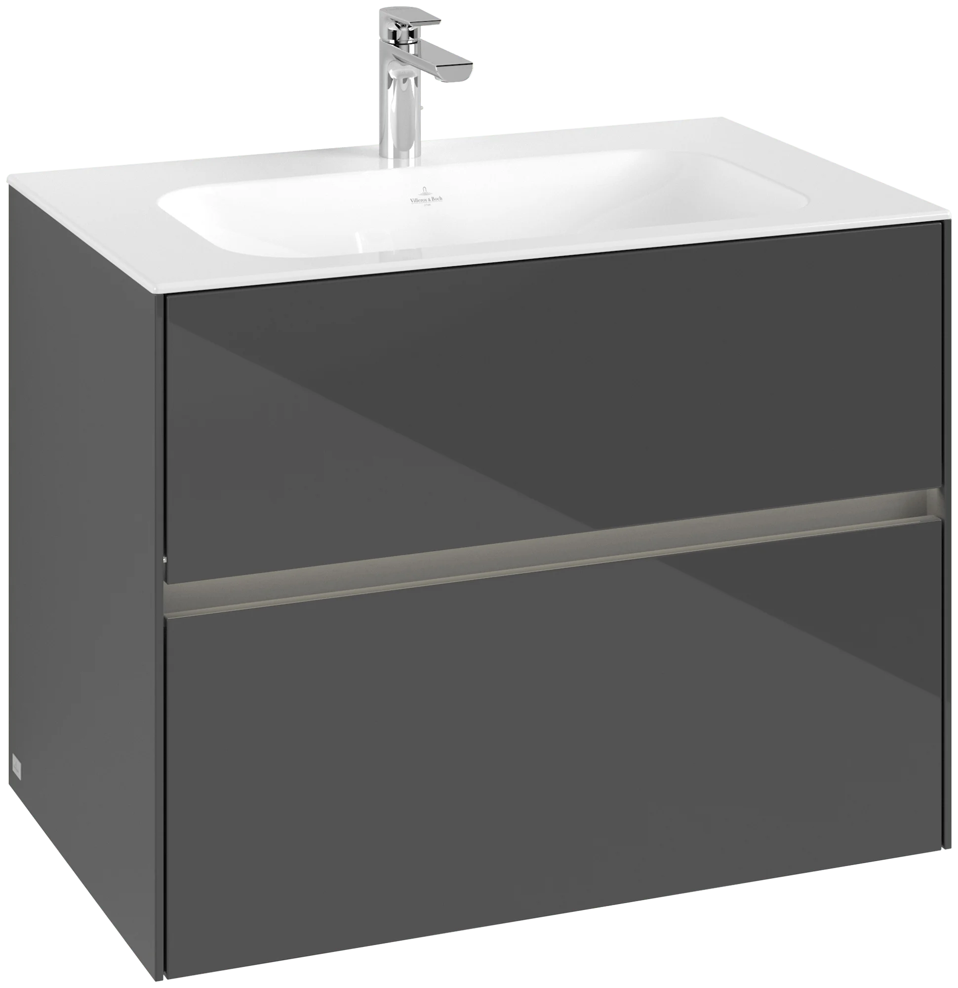 Villeroy & Boch Waschbeckenunterschrank Collaro C138B0, Eckig Glossy Grey, 796x603x498mm, mit Beleuchtung und SoftClosing, 2 Auszüge