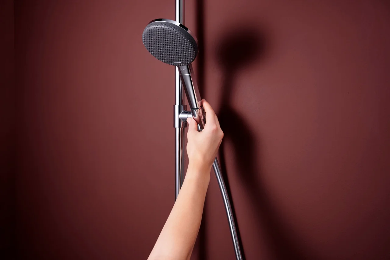 Hansgrohe Raindance Alive S Puro Showerpipe 300 1jet EcoSmart+ mit Ecostat Element, Chrom, 300 mm Brausekopfgröße, 6 l/min Durchfluss, Aufputzinstallation