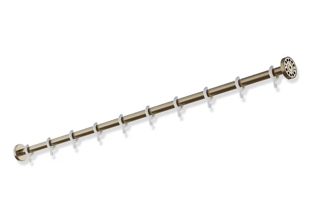 HEWI Vorhangstange System 900, Edelstahl PVD bronze gebürstet, Länge 1219 mm, Stangendurchmesser 25 mm, mit 10 Vorhangringen aus weißem POM HEWI Vorhangstange System 900, Edelstahl PVD bronze gebürstet, Länge 1219 mm, Stangendurchmesser 25 mm, mit 10 Vorhangringen aus weißem POM