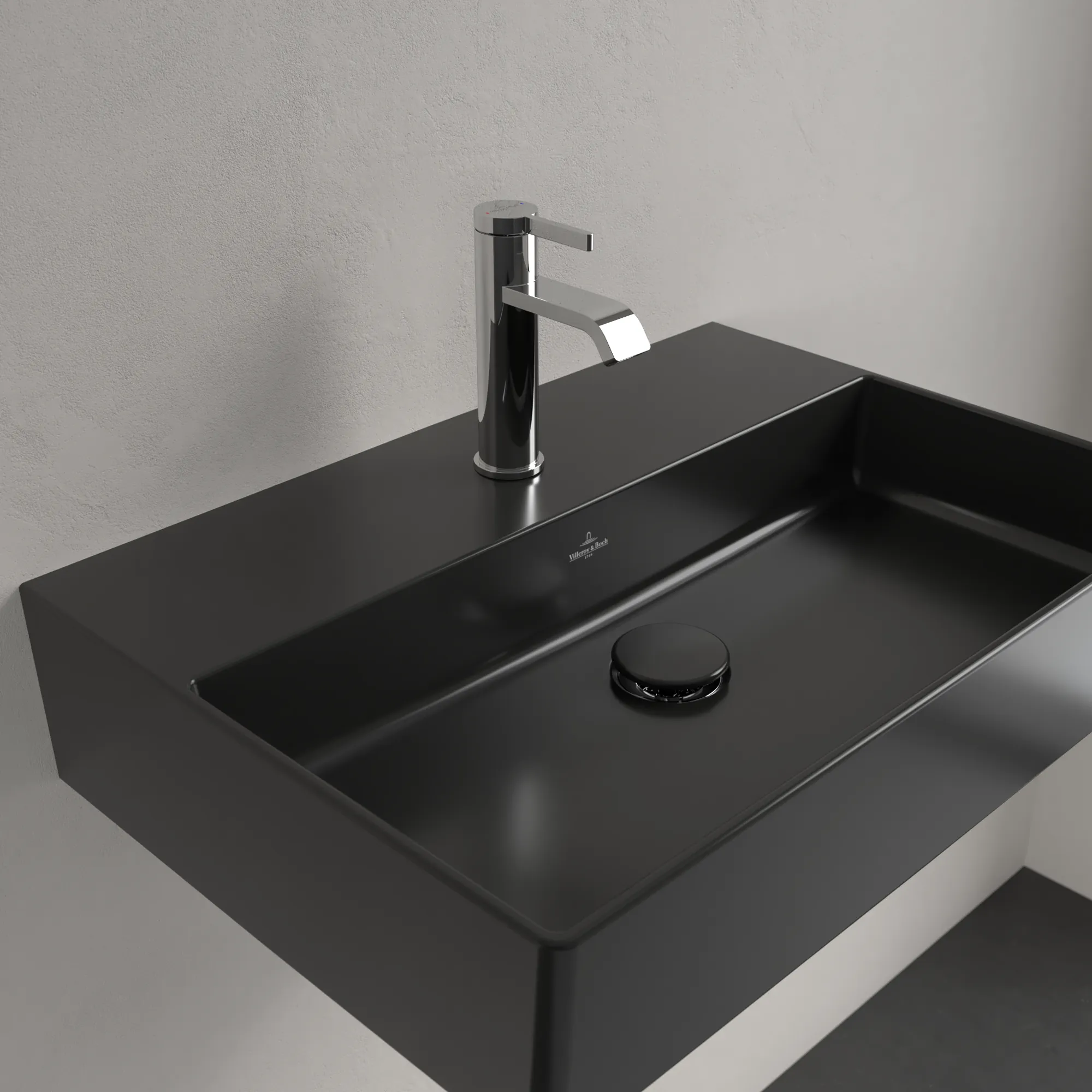 Villeroy & Boch Wandwaschtisch aus TitanCeram geschliffen „Memento 2.0“ 600 × 420 × 135 mm, mit Hahnlochbohrung, Hahnlochposition mittig in Pure Black Villeroy & Boch Wandwaschtisch aus TitanCeram geschliffen „Memento 2.0“ 600 × 420 × 135 mm, mit Hahnlochbohrung, Hahnlochposition mittig in Pure Black