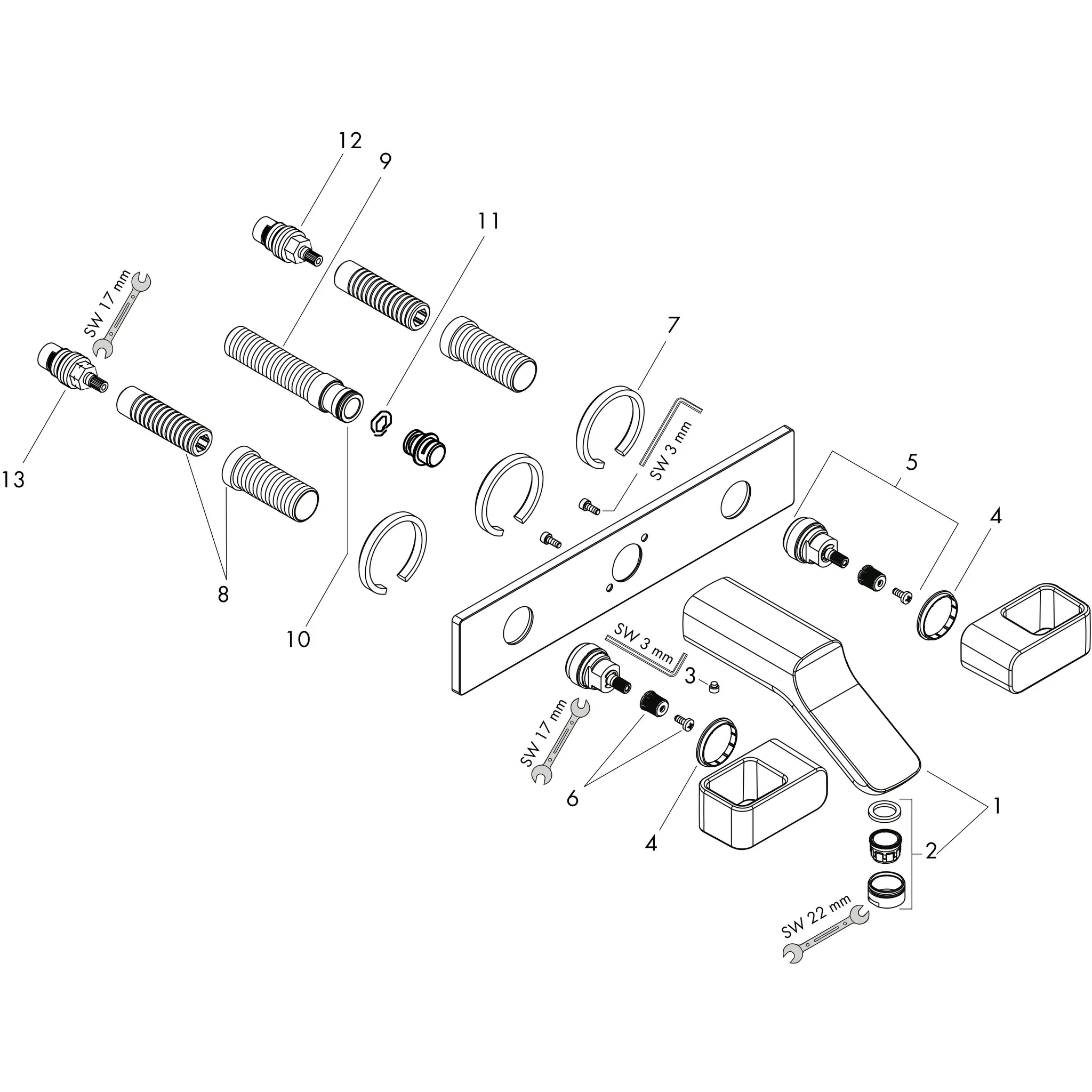 3-Loch WTA Axor Urquiola Wand chrom mit Platte u.kurzem Auslauf 3-Loch WTA Axor Urquiola Wand chrom mit Platte u.kurzem Auslauf