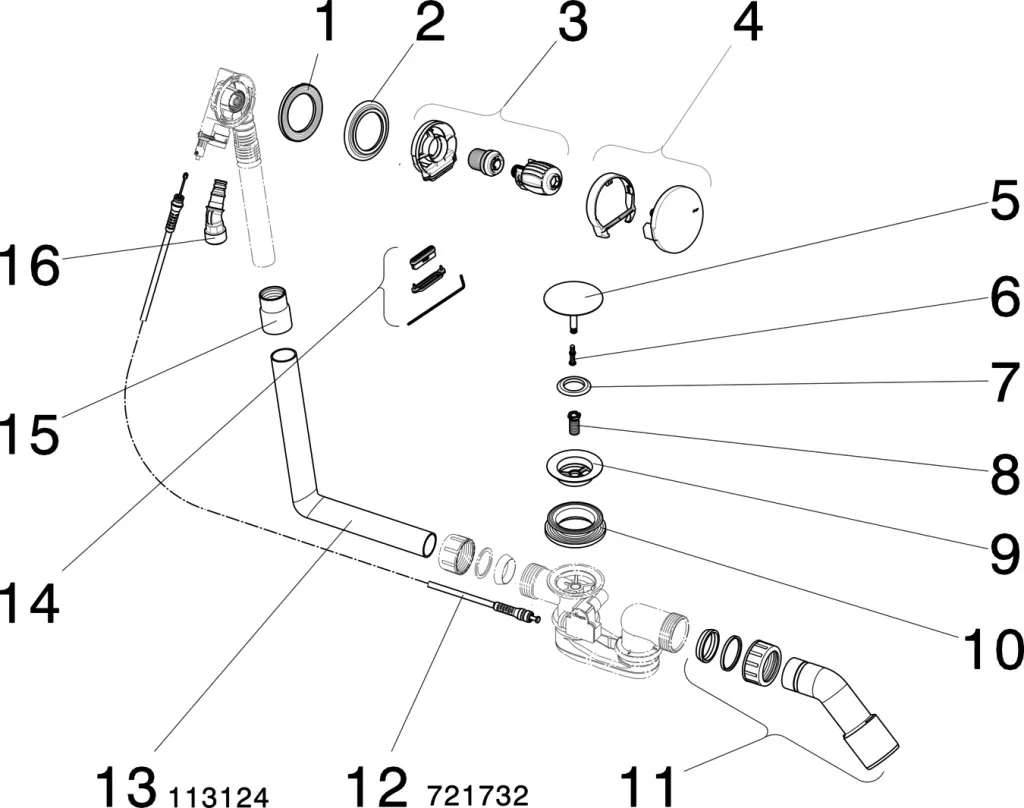 Viega Ab- und Überlaufgarnitur mit Zulauffunktion Modell 6161.50 „Multiplex Trio“ für Standardwannen (Ablauf am Fußende)