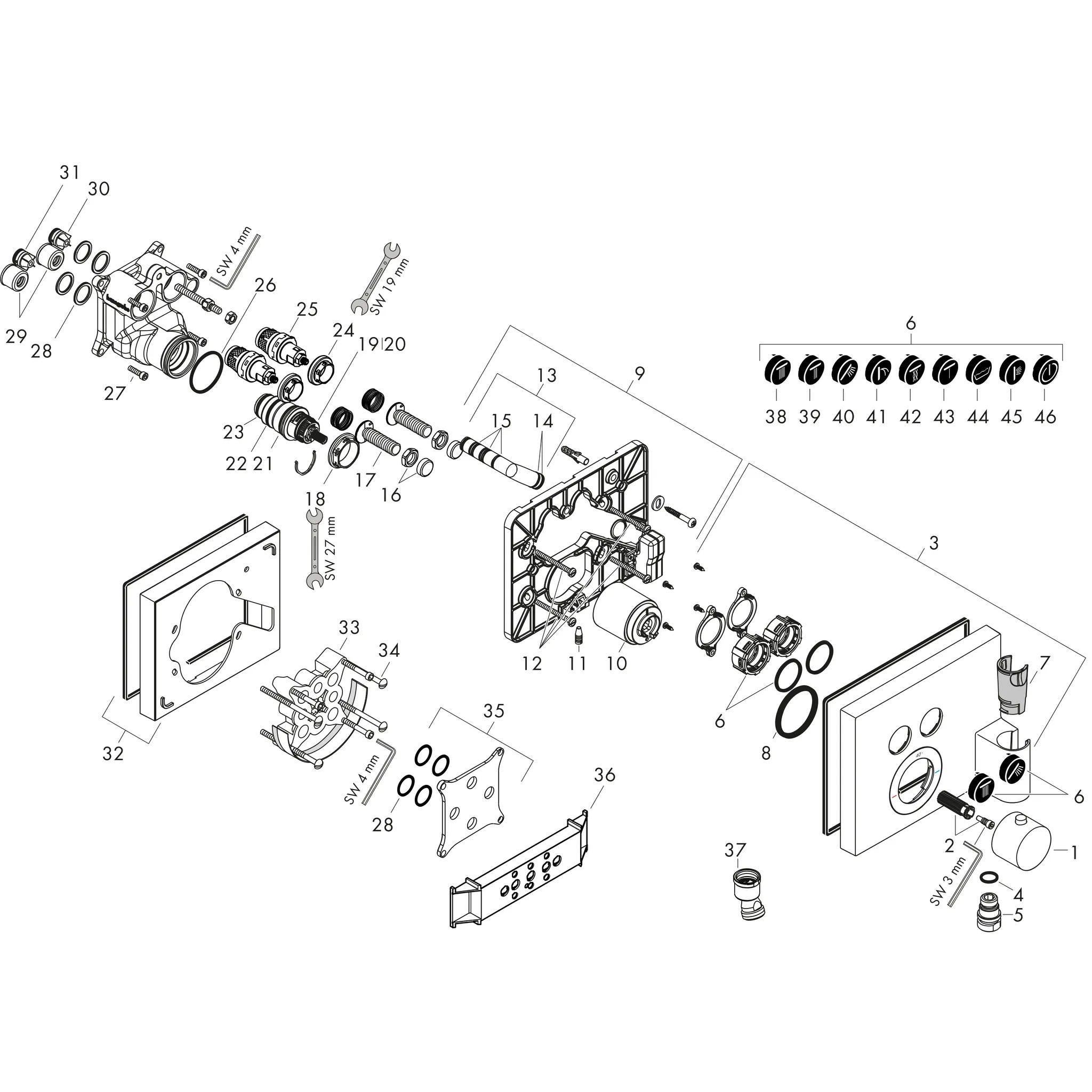 Thermostat UP Axor ShowerSelect FS 2 Verbr.quadr.chr.mit Fixfit u.Porter Thermostat UP Axor ShowerSelect FS 2 Verbr.quadr.chr.mit Fixfit u.Porter