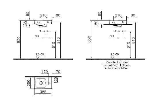 VitrA Options Handwaschbecken 39 x 25 cm Hahnloch rechts Überlauf Weiß HGL VitrA Clean