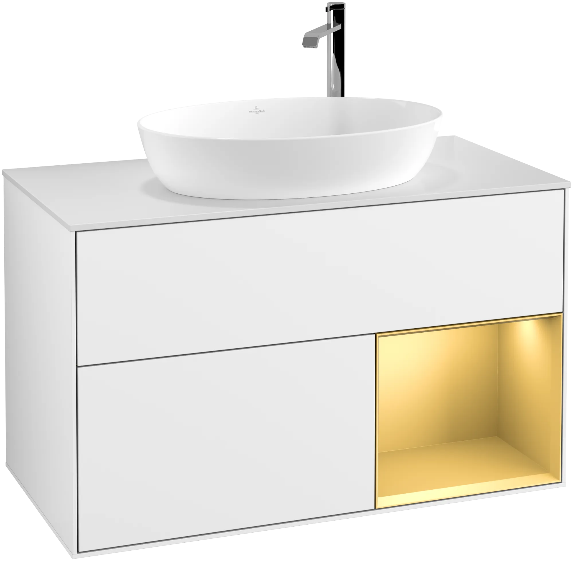 Villeroy & Boch Finion Waschbeckenunterschrank G90 1000x603x501mm Glossy White Lacquer / Gold Matt Lacquer / Glass White Matt