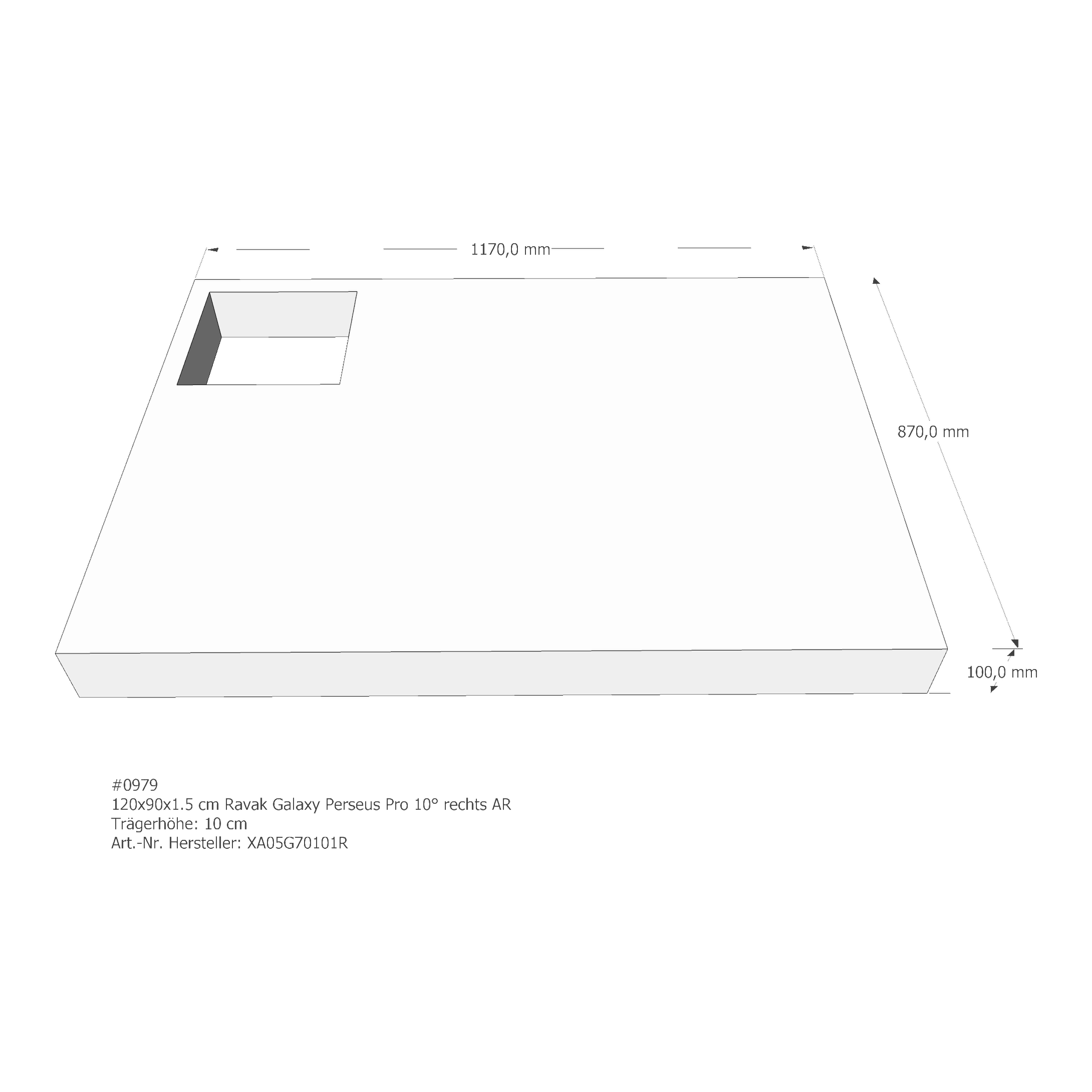 Duschwannenträger für Ravak Galaxy Gigant Pro 10° rechts 120 × 90 × 1,5 cm