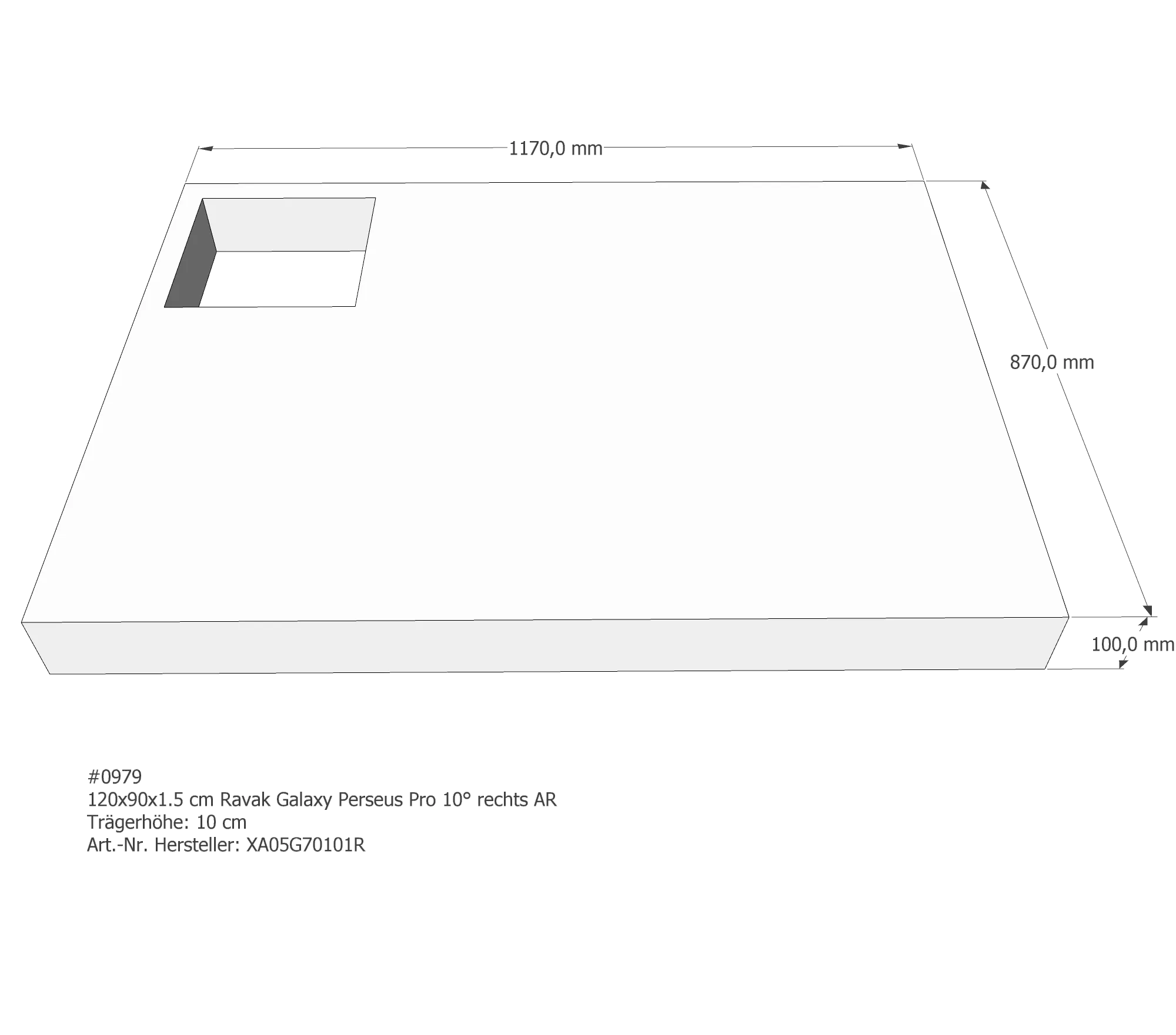 Duschwannenträger für Ravak Galaxy Gigant Pro 10° rechts rechts 120 × 90 × 1,5 cm